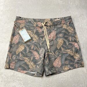 NWT Faherty Biarritz Boardshorts Mens 33 Valley Sunwashed Leaves AOP Print